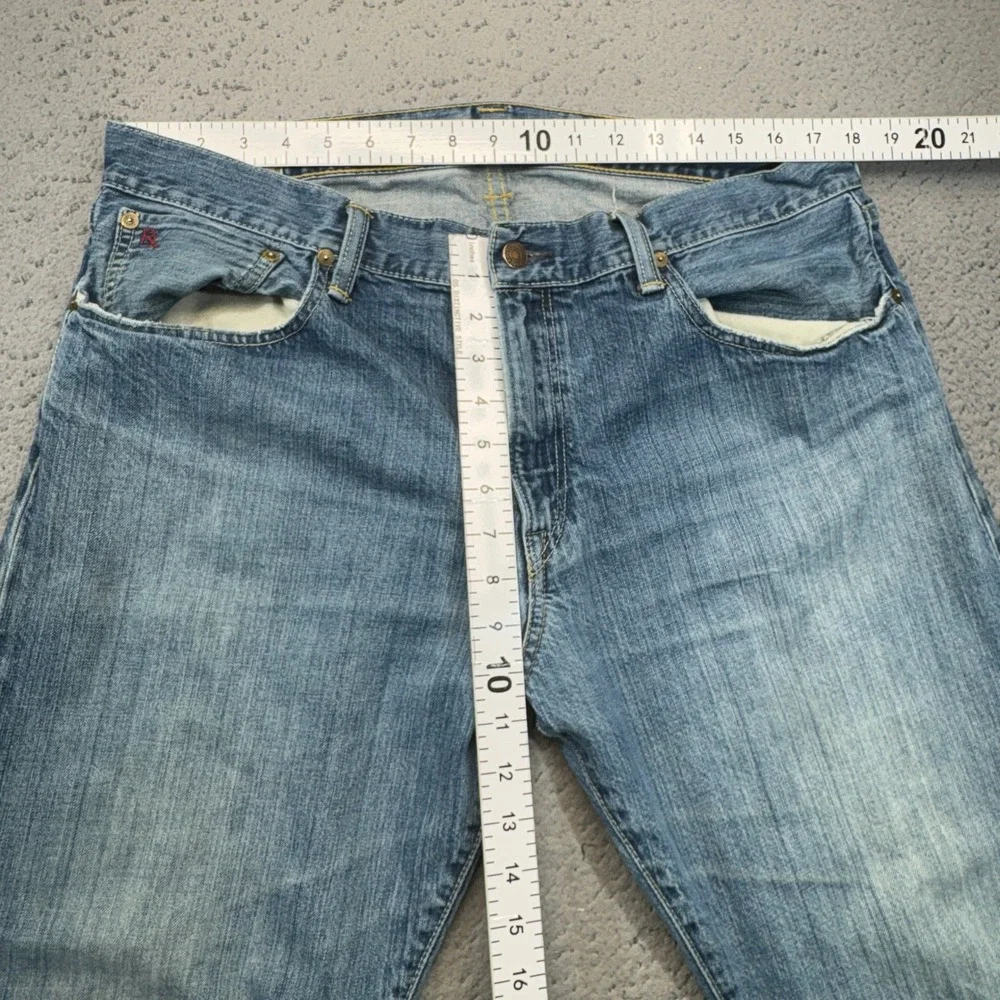 Polo Ralph Lauren Jeans Mens 36x32 Blue Distressed Straight Leg RL Logo Denim